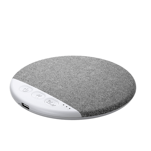 Round grey fabric compact sound machine